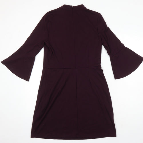 Warehouse Womens Purple Houndstooth Viscose A-Line Size 14 Round Neck
