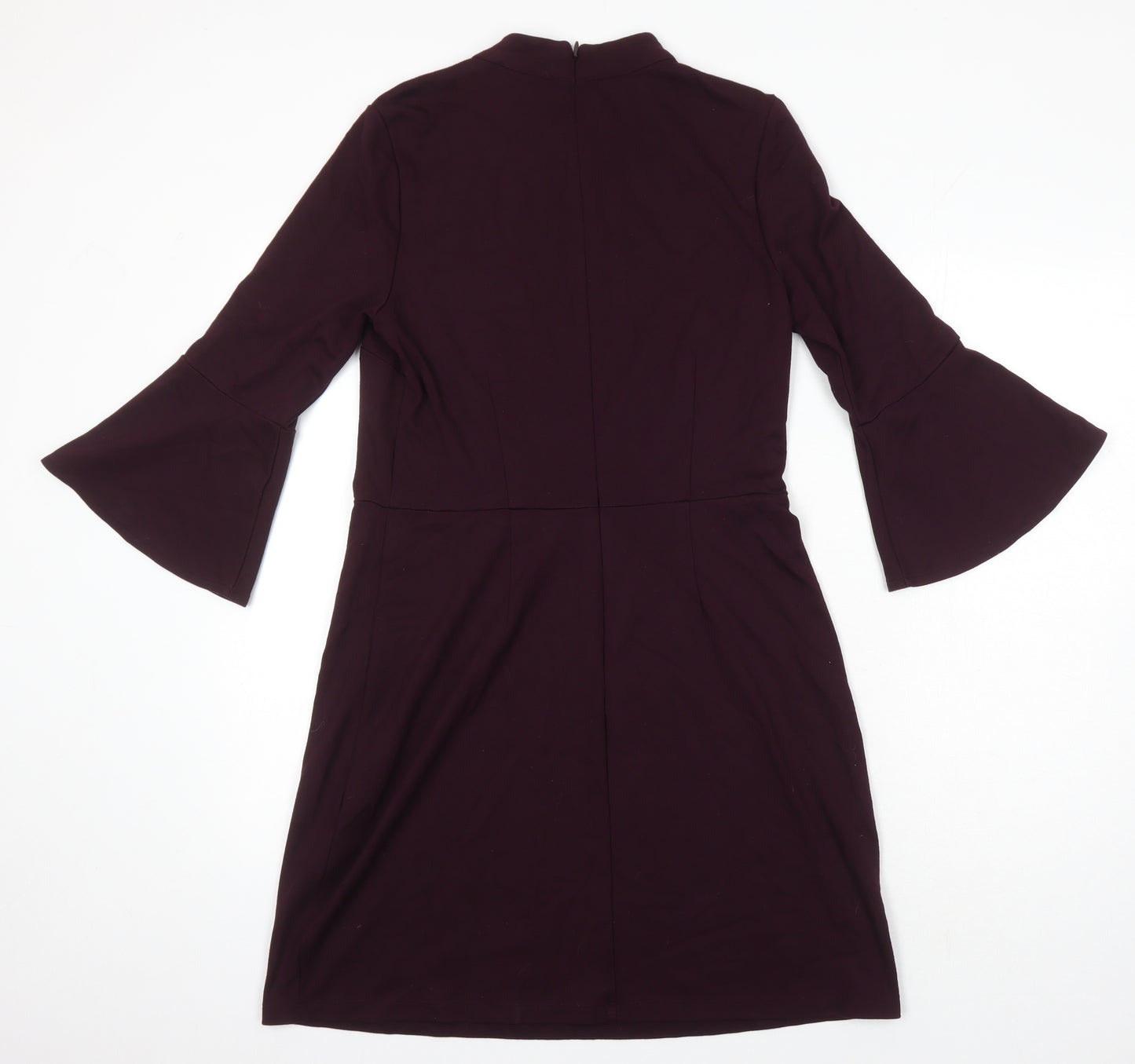 Warehouse Womens Purple Houndstooth Viscose A-Line Size 14 Round Neck