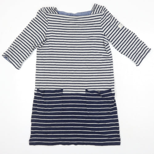 Joules Womens Multicoloured Striped 100% Cotton Sheath Size 10 Square Neck - Pockets on front