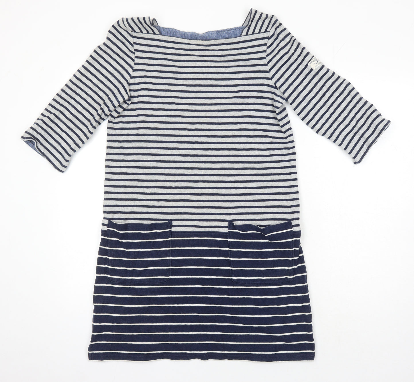 Joules Womens Multicoloured Striped 100% Cotton Sheath Size 10 Square Neck - Pockets on front