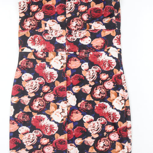 Body Flirt Womens Multicoloured Floral Polyester Pencil Dress Size 8 Boat Neck