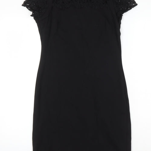 Dahlia Womens Black Viscose Pencil Dress Size XS Round Neck Zip