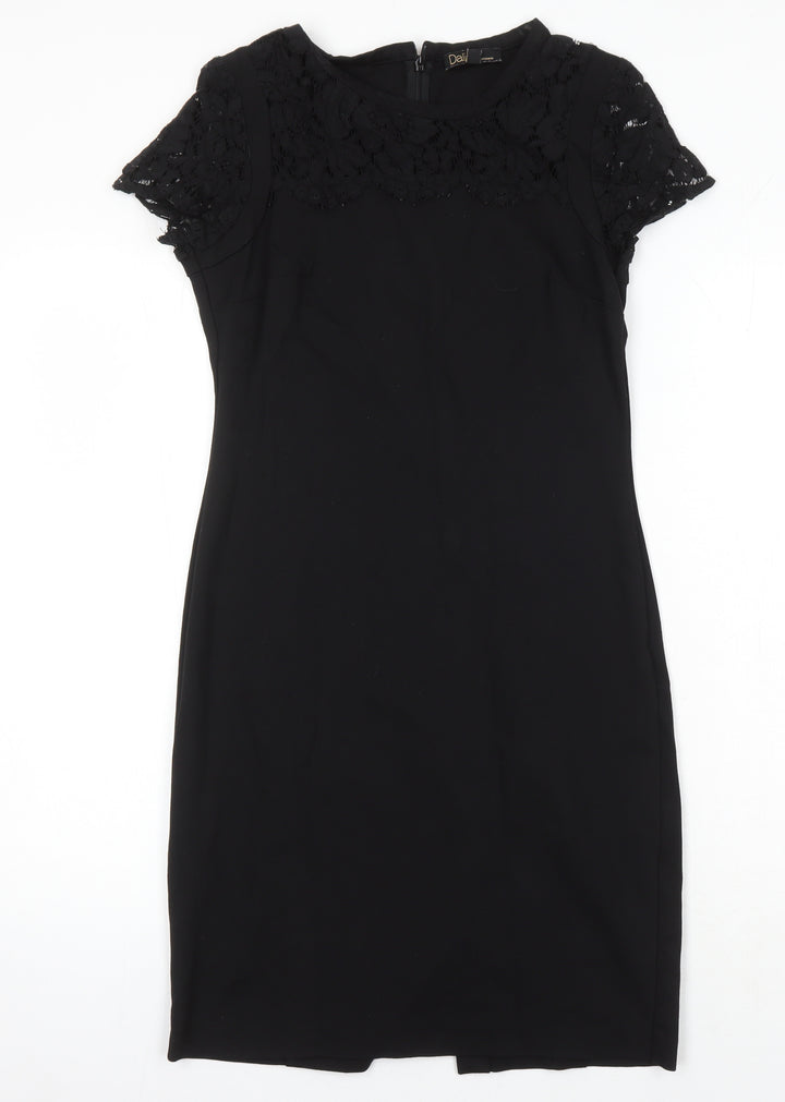 Dahlia Womens Black Viscose Pencil Dress Size XS Round Neck Zip