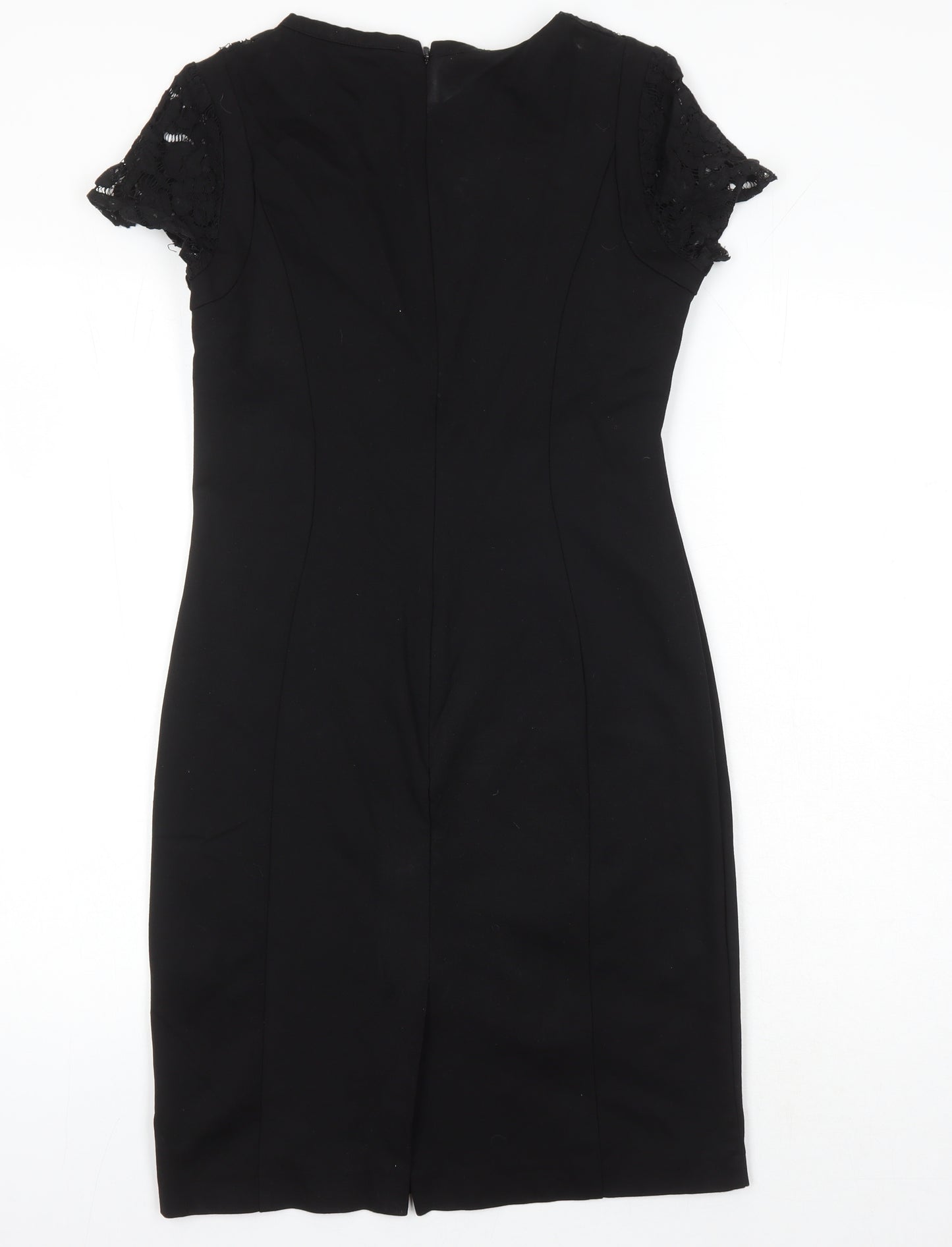 Dahlia Womens Black Viscose Pencil Dress Size XS Round Neck Zip