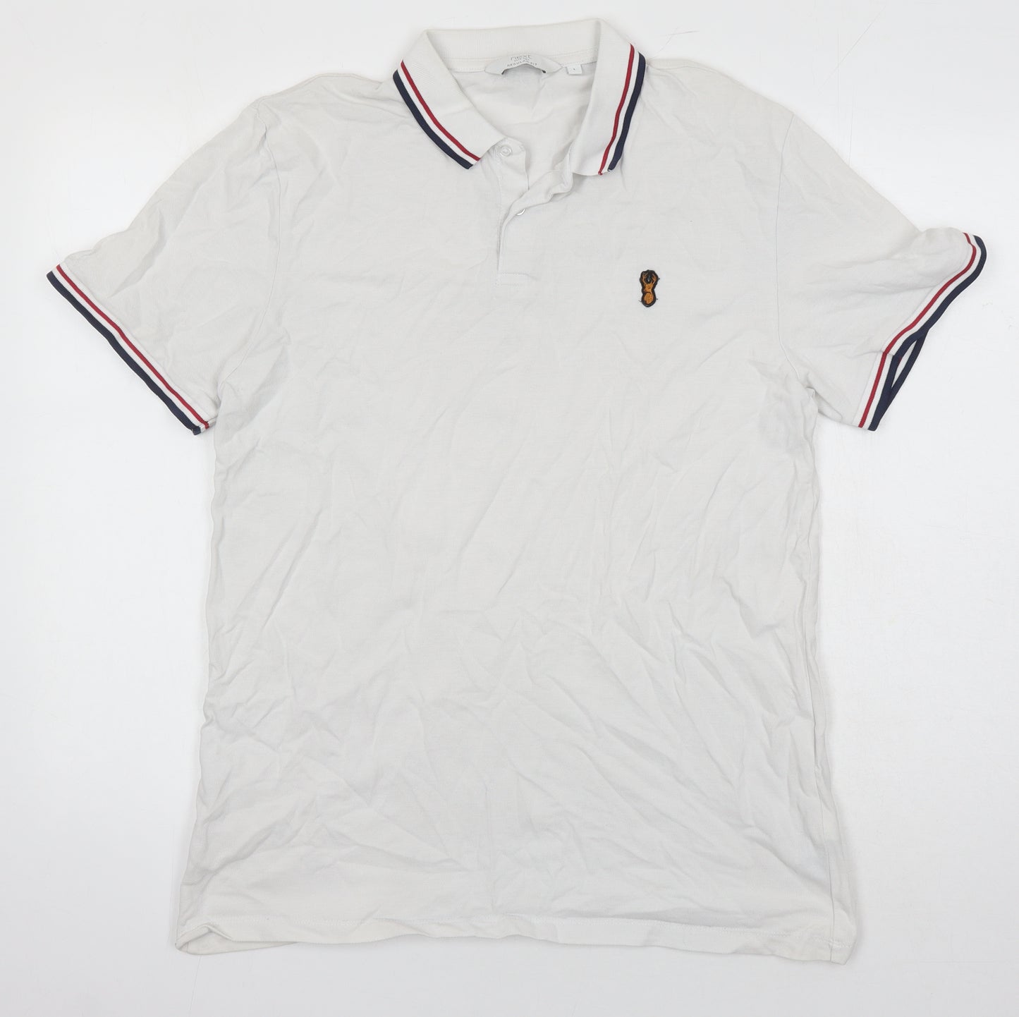 NEXT Mens White Cotton Polo Size L Collared