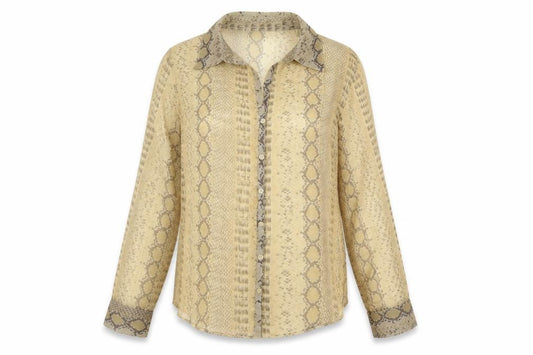 Front view of Dorothy Perkins women’s multicoloured animal print polyester basic blouse, size UK 10, collared