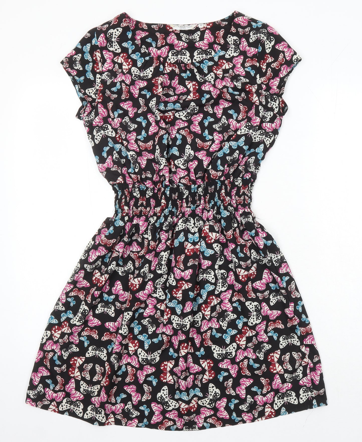 New Look Womens Multicoloured Geometric Polyester A-Line Size 8 Scoop Neck