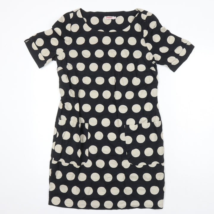 Cath Kidson Womens Black Plaid 100% Cotton Shift Size 10 Scoop Neck - Pockets on front