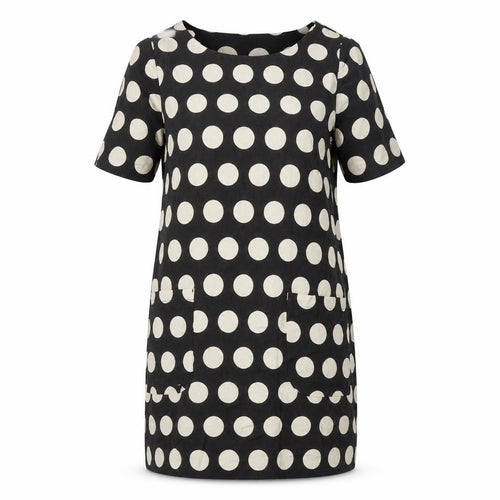 Cath Kidson Womens Black Plaid 100% Cotton Shift Size 10 Scoop Neck - Pockets on front