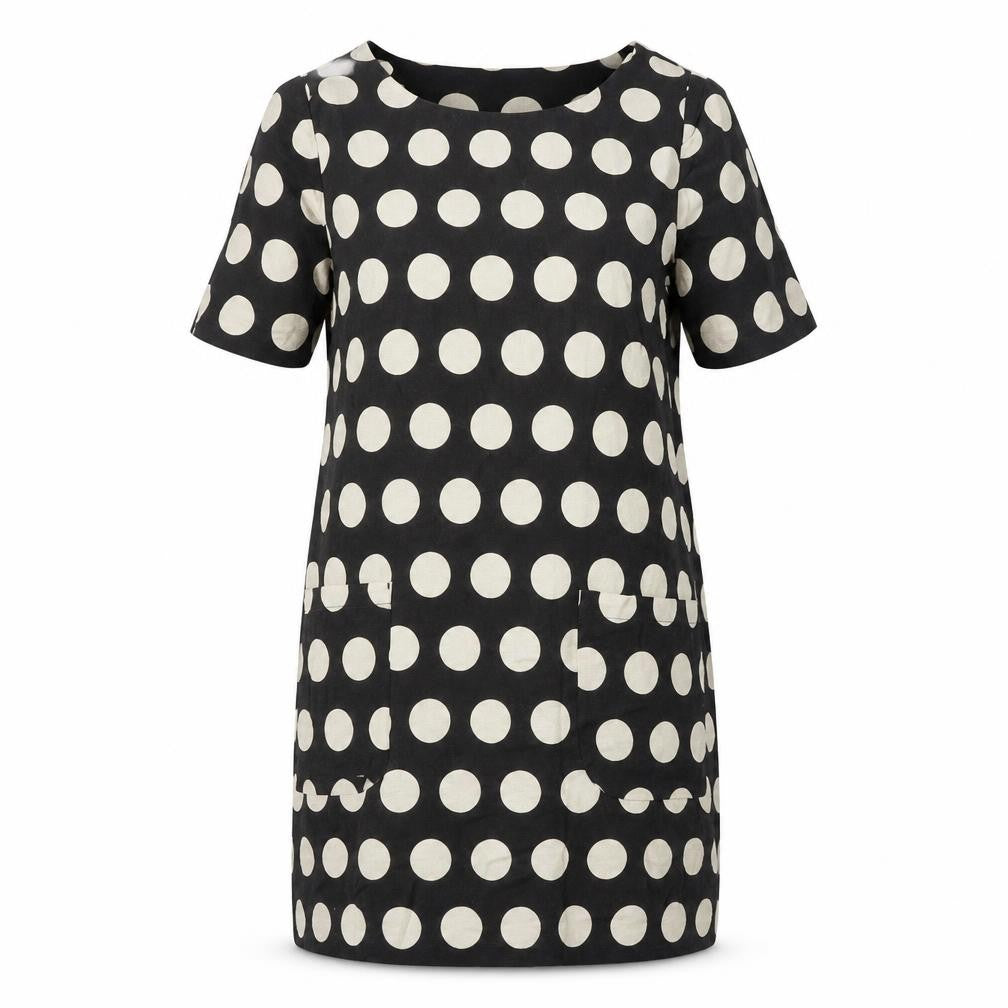 Cath Kidson Womens Black Plaid 100% Cotton Shift Size 10 Scoop Neck - Pockets on front