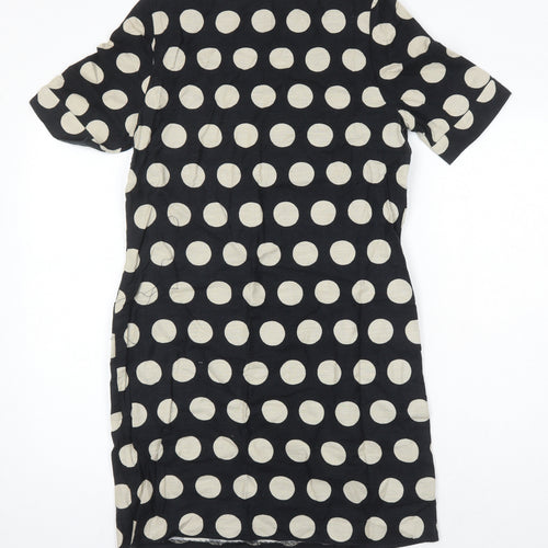 Cath Kidson Womens Black Plaid 100% Cotton Shift Size 10 Scoop Neck - Pockets on front