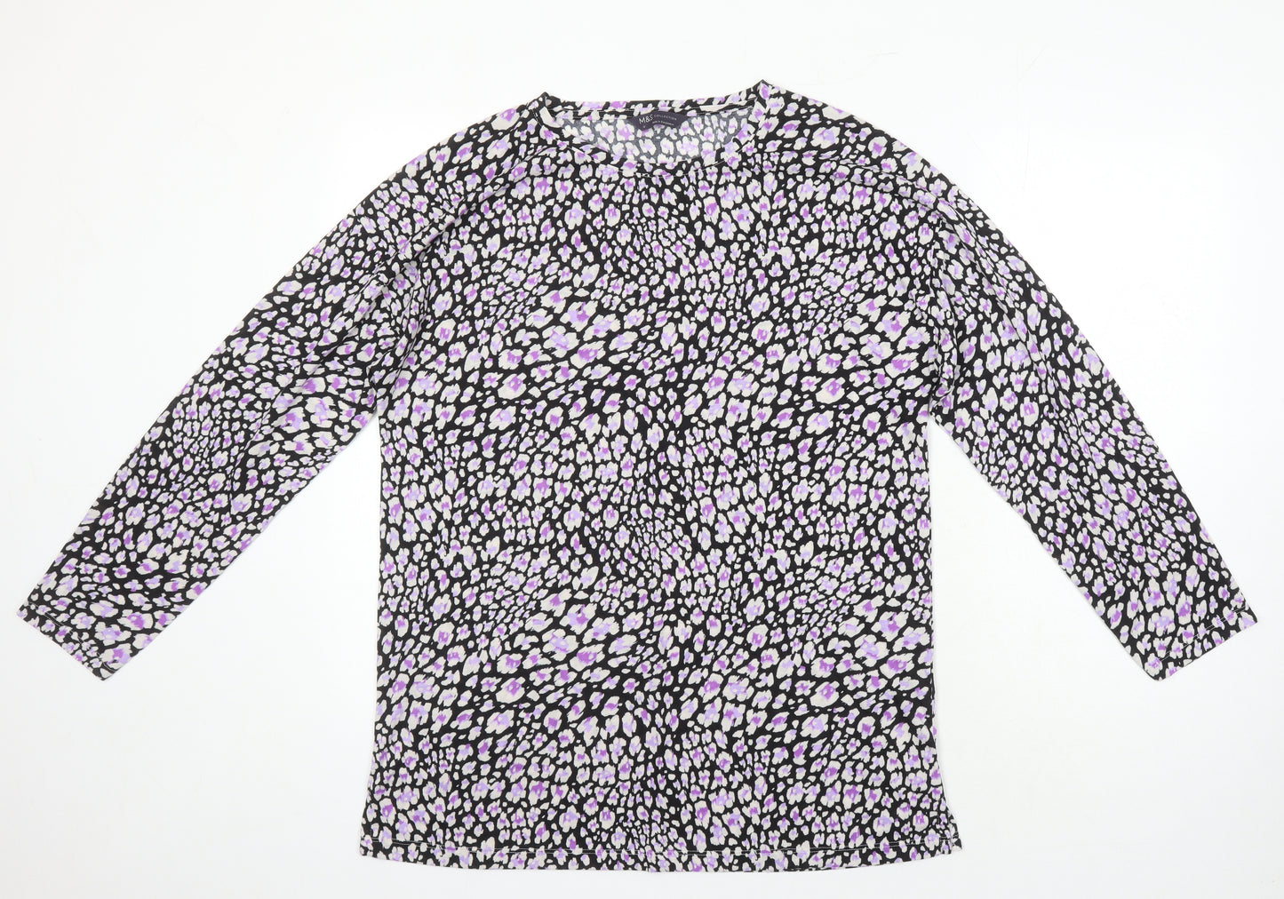 M&S Womens Multicoloured Geometric Polyester Basic T-Shirt Size 12 Roll Neck