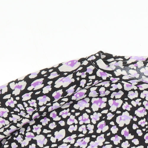 M&S Womens Multicoloured Geometric Polyester Basic T-Shirt Size 12 Roll Neck