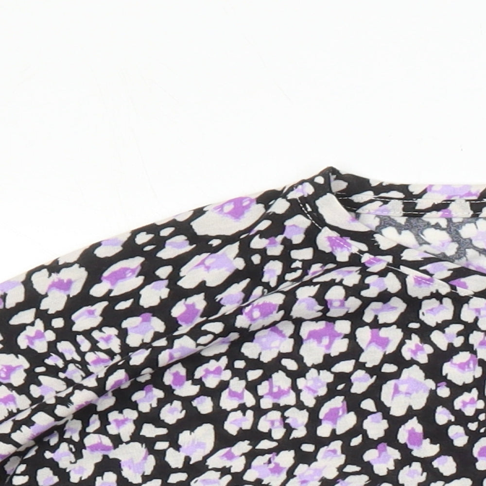 M&S Womens Multicoloured Geometric Polyester Basic T-Shirt Size 12 Roll Neck