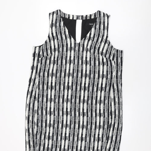 NEXT Womens White Geometric Polyester Shift Size 18 V-Neck Zip