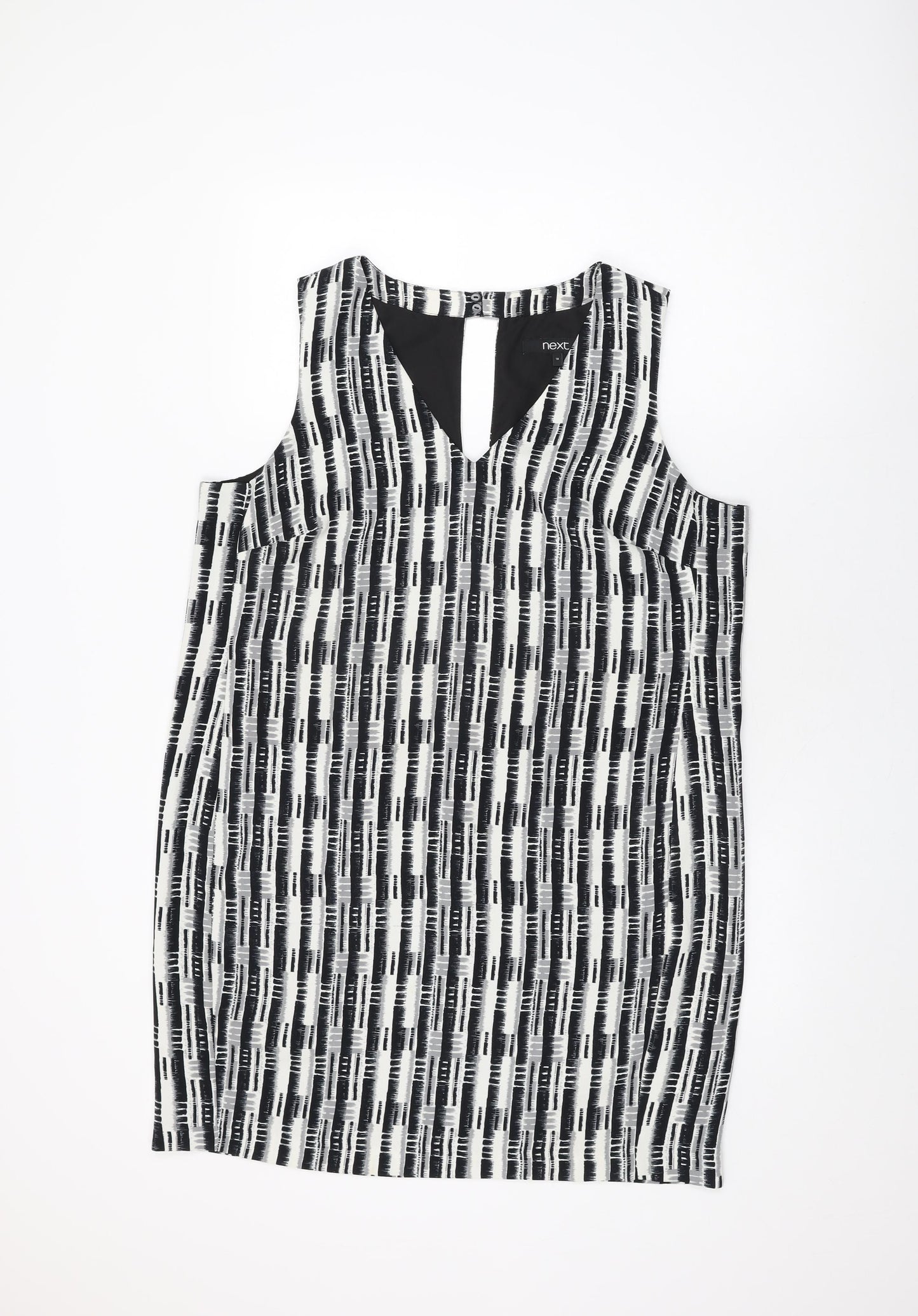 NEXT Womens White Geometric Polyester Shift Size 18 V-Neck Zip
