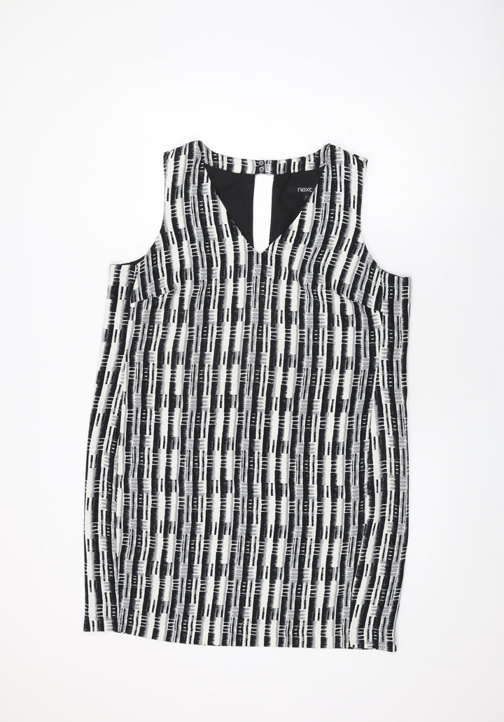 NEXT Womens White Geometric Polyester Shift Size 18 V-Neck Zip