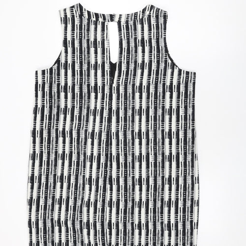 NEXT Womens White Geometric Polyester Shift Size 18 V-Neck Zip