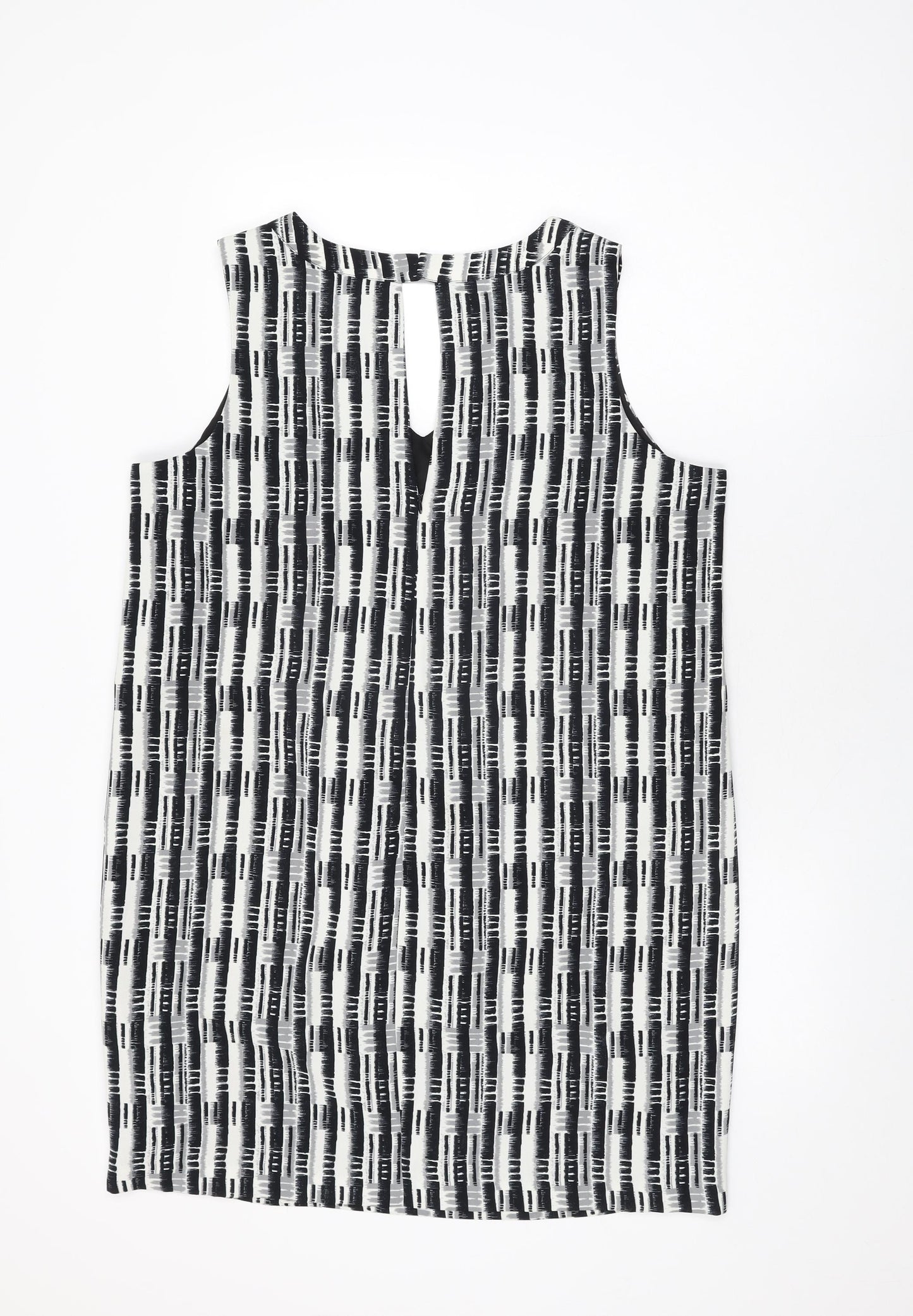 NEXT Womens White Geometric Polyester Shift Size 18 V-Neck Zip