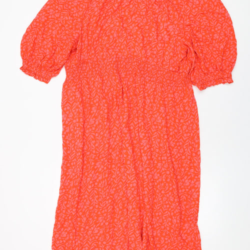Marks and Spencer Womens Red Floral Viscose Shift Size 20 Off the Shoulder Pullover