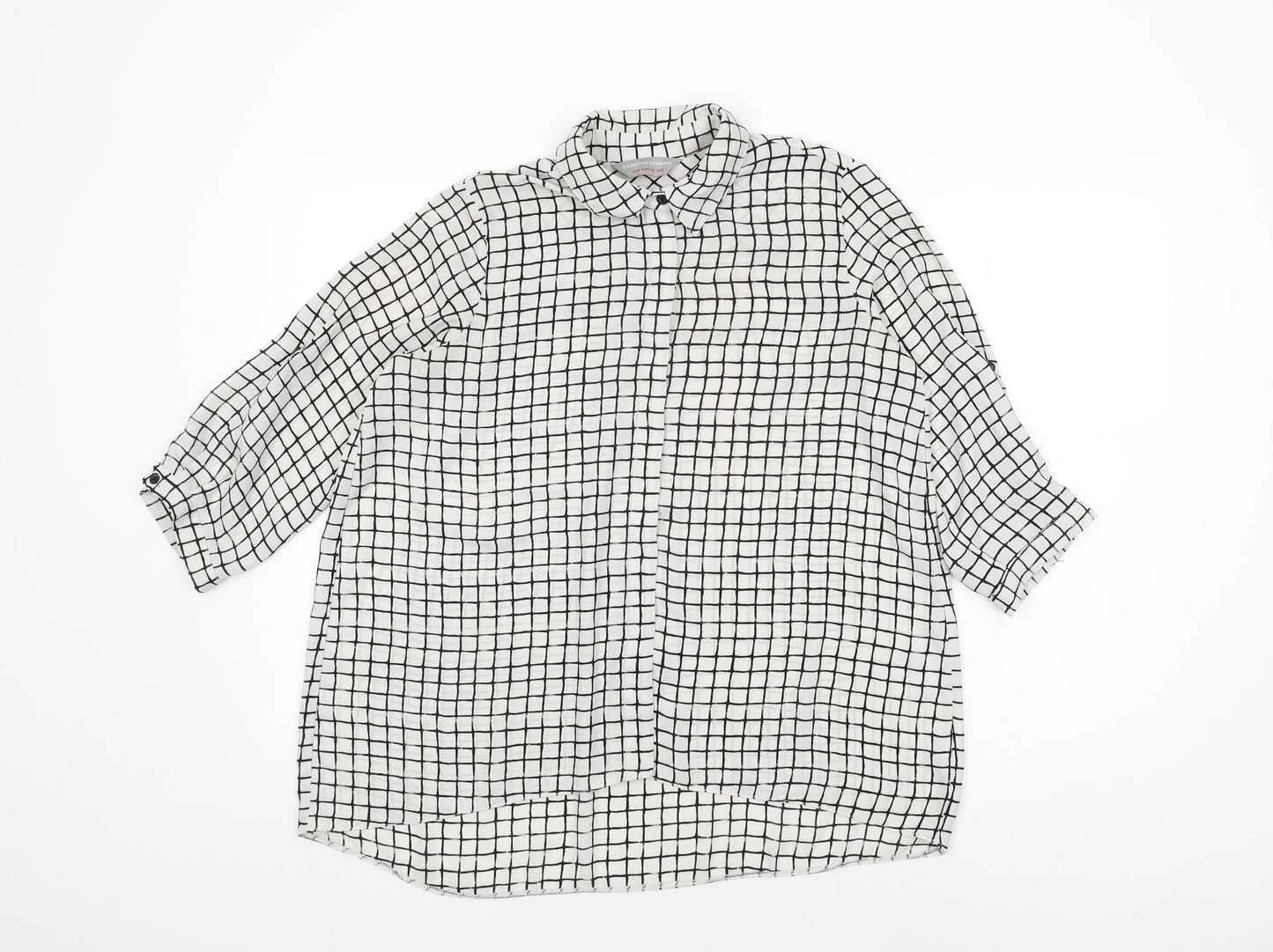 Dorothy Perkins Womens White Geometric Polyester Basic Button-Up Size 10 Collared