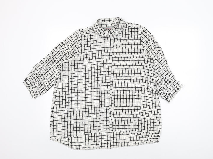 Dorothy Perkins Womens White Geometric Polyester Basic Button-Up Size 10 Collared
