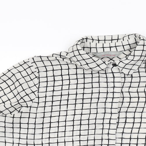 Dorothy Perkins Womens White Geometric Polyester Basic Button-Up Size 10 Collared