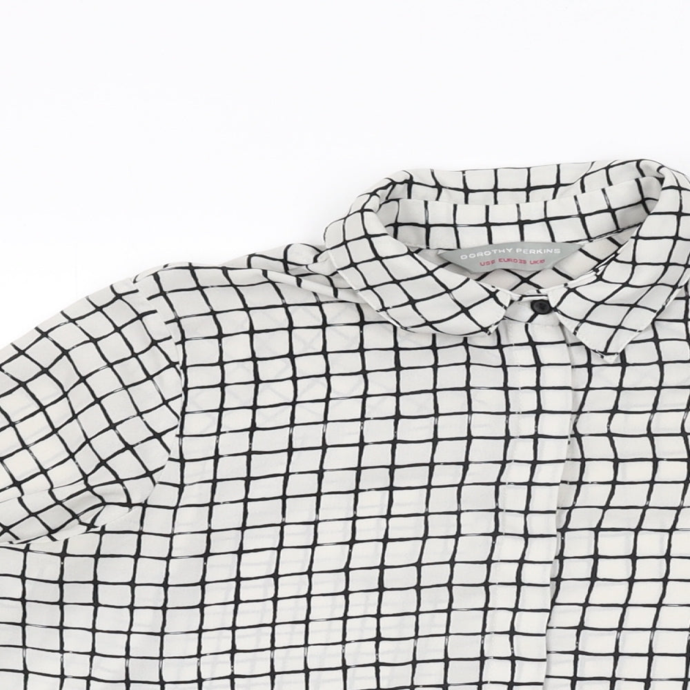Dorothy Perkins Womens White Geometric Polyester Basic Button-Up Size 10 Collared