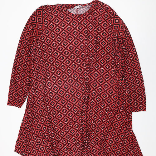 Simply Be Womens Red Geometric Polyester Shift Size 22 Round Neck Pullover