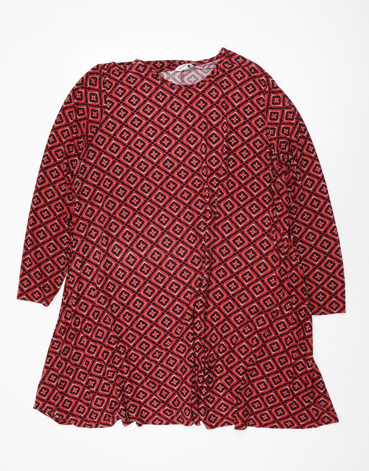 Simply Be Womens Red Geometric Polyester Shift Size 22 Round Neck Pullover