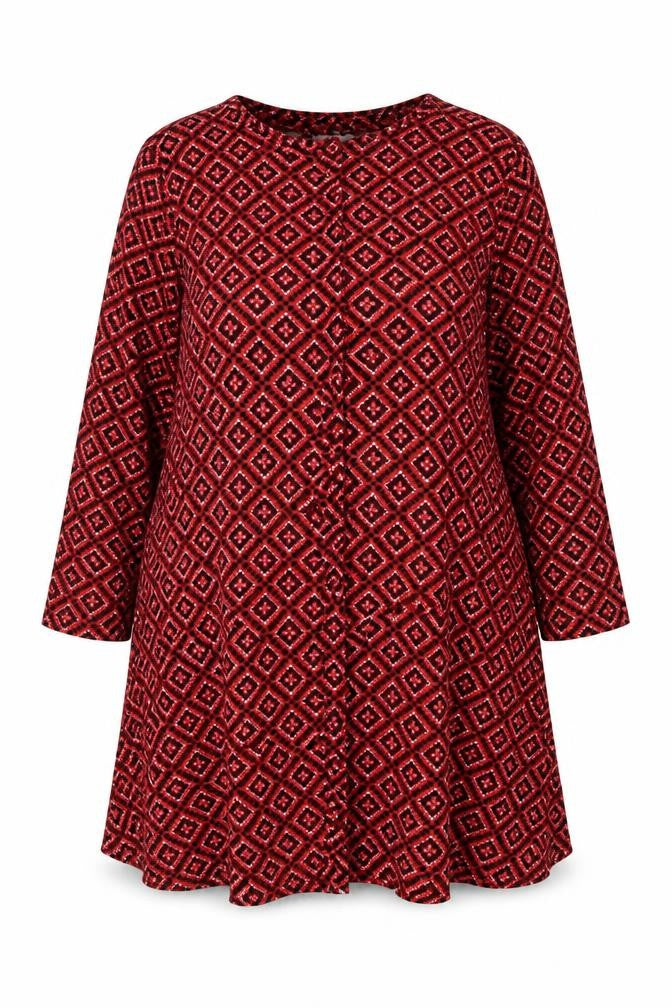 Front view of Simply Be women’s red geometric polyester shift, size UK 22, round neck pullover
