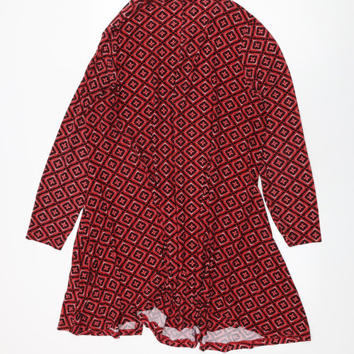 Simply Be Womens Red Geometric Polyester Shift Size 22 Round Neck Pullover