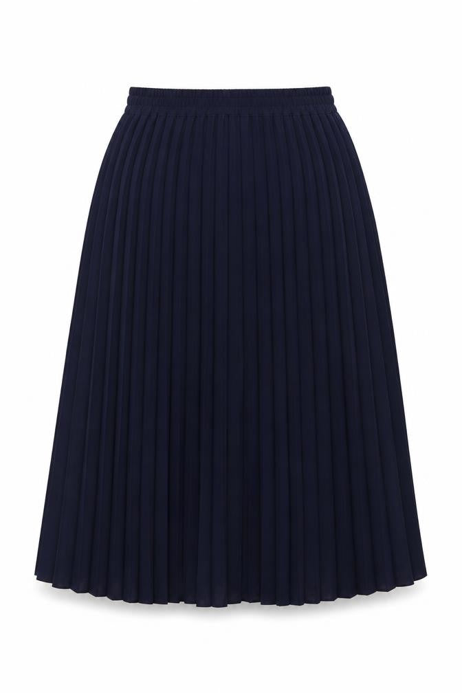 Front view of Anne Brooks women’s blue polyester swing skirt, size UK 12