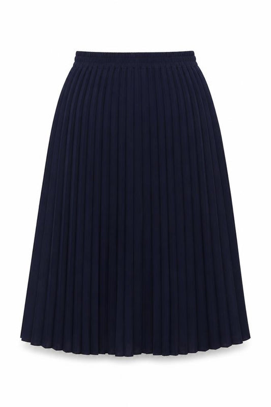 Front view of Anne Brooks women’s blue polyester swing skirt, size UK 12