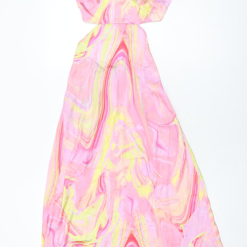 Bershka Womens Pink Geometric Polyester A-Line Size XS Halter Tie