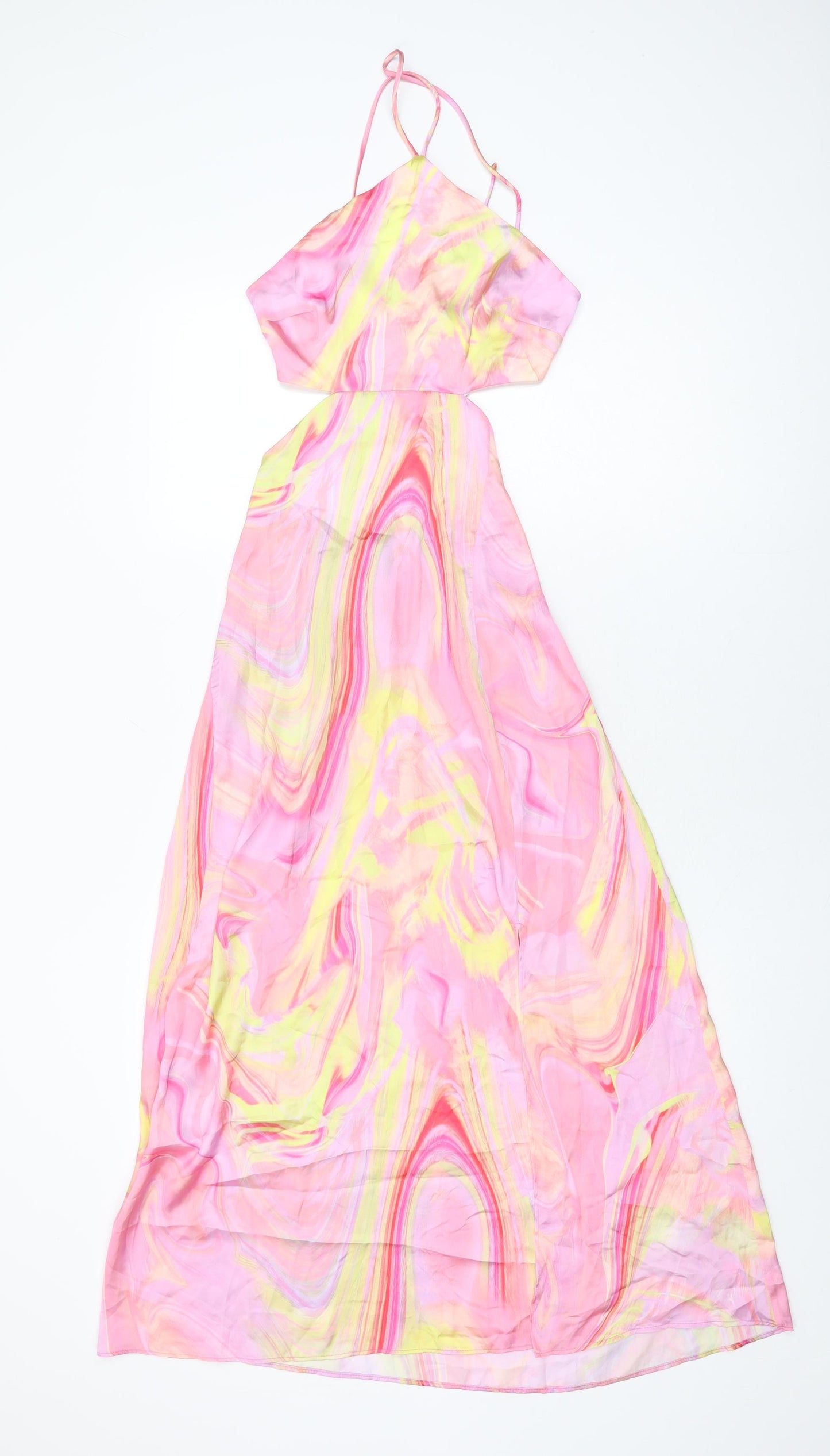 Bershka Womens Pink Geometric Polyester A-Line Size XS Halter Tie