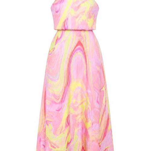 Bershka Womens Pink Geometric Polyester A-Line Size XS Halter Tie
