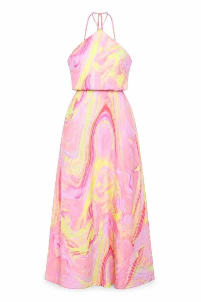 Bershka Womens Pink Geometric Polyester A-Line Size XS Halter Tie
