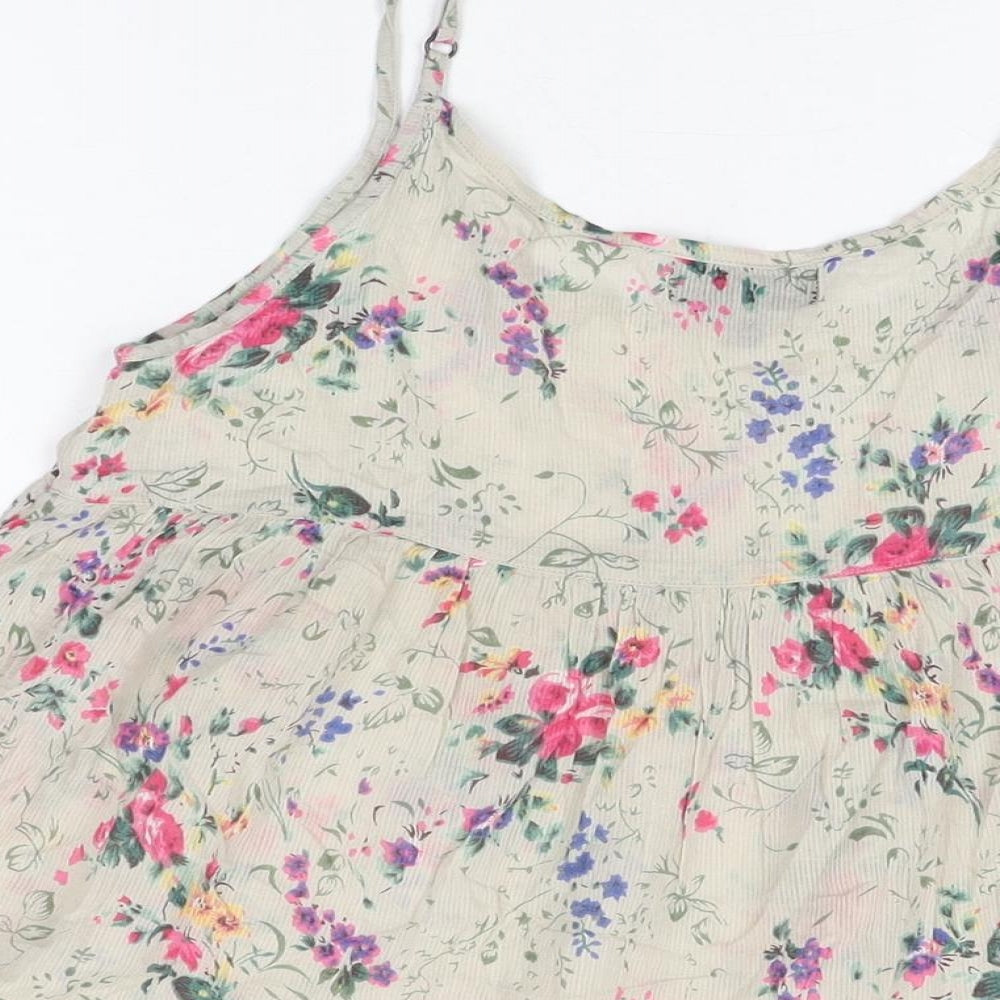 Topshop Womens Grey Floral Cotton Basic T-Shirt Size 10 Scoop Neck