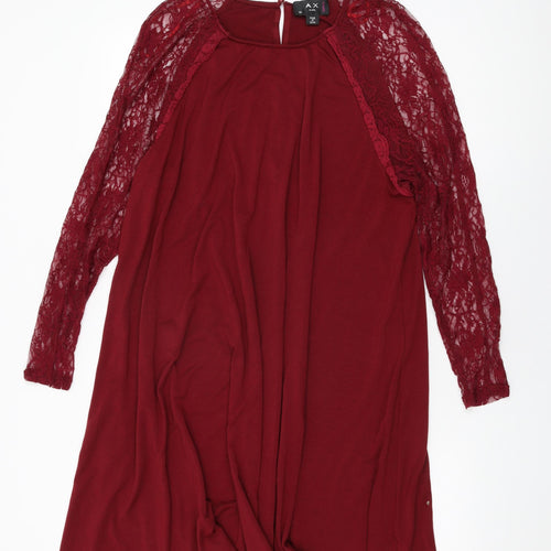 AX Paris Womens Red Polyester Shift Size 22 Round Neck Button