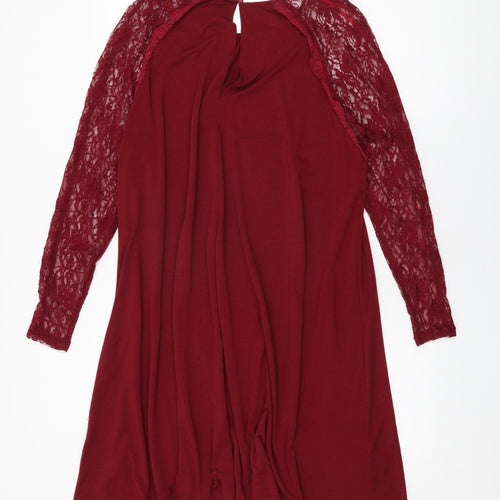 AX Paris Womens Red Polyester Shift Size 22 Round Neck Button