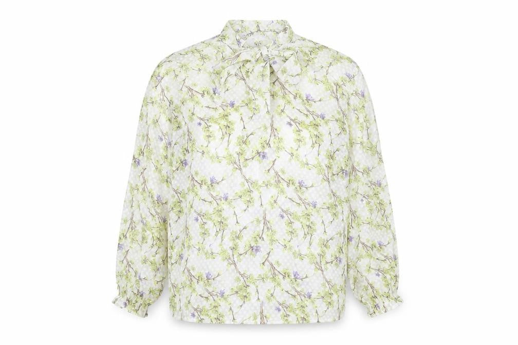 Front view of Next women’s white floral polyester basic blouse, size UK 18, round neck