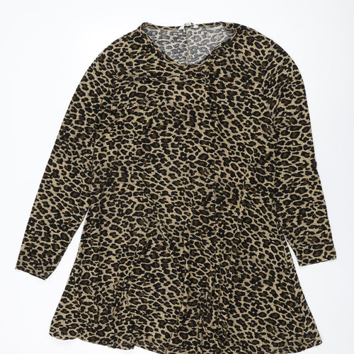 Simply Be Womens Beige Animal Print Polyester Shift Size 22 Round Neck Pullover