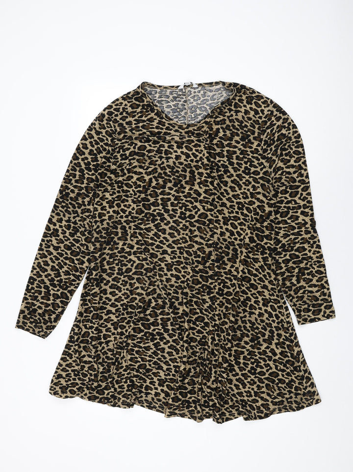 Simply Be Womens Beige Animal Print Polyester Shift Size 22 Round Neck Pullover