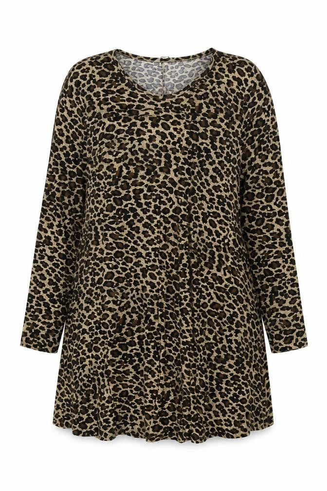Front view of Simply Be women’s beige animal print polyester shift, size UK 22, round neck pullover