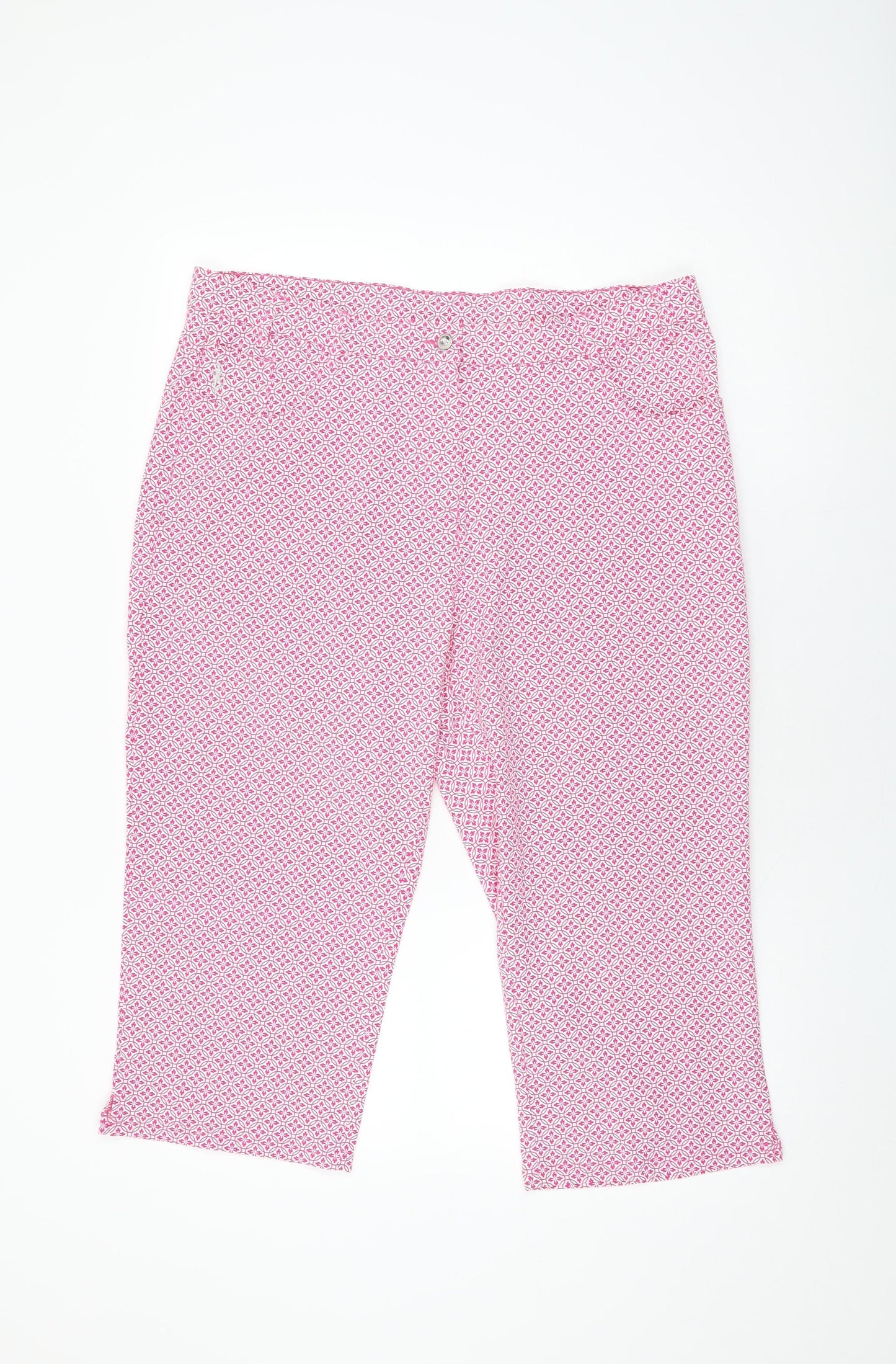 Glenmuir Womens Pink Geometric Polyamide Capri Trousers Size 18 L21 in Regular Zip