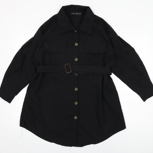 I SAW IT FIRST Womens Black Cotton Shirt Dress Size 10 Collared Button