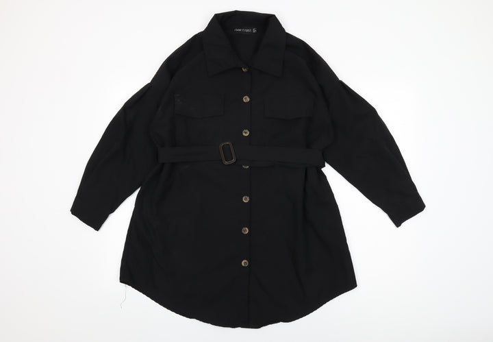 I SAW IT FIRST Womens Black Cotton Shirt Dress Size 10 Collared Button