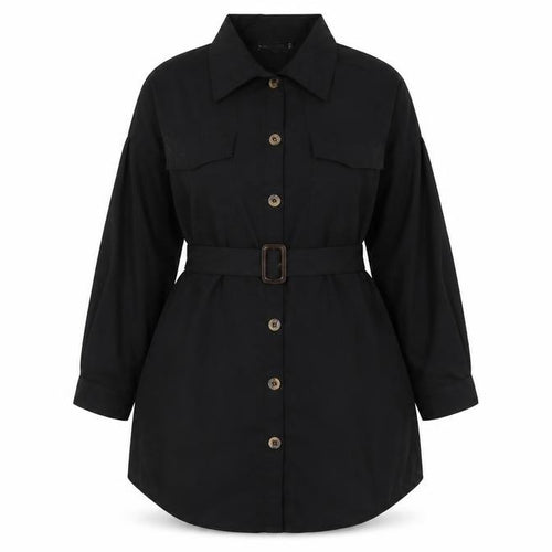 I SAW IT FIRST Womens Black Cotton Shirt Dress Size 10 Collared Button