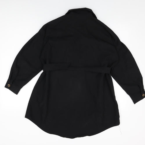 I SAW IT FIRST Womens Black Cotton Shirt Dress Size 10 Collared Button